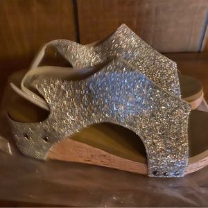 Brand new silver glitter wedge heels